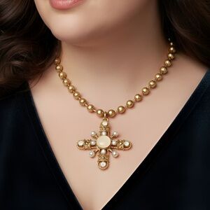 Baroque Cross & Ball Chain Necklace Set